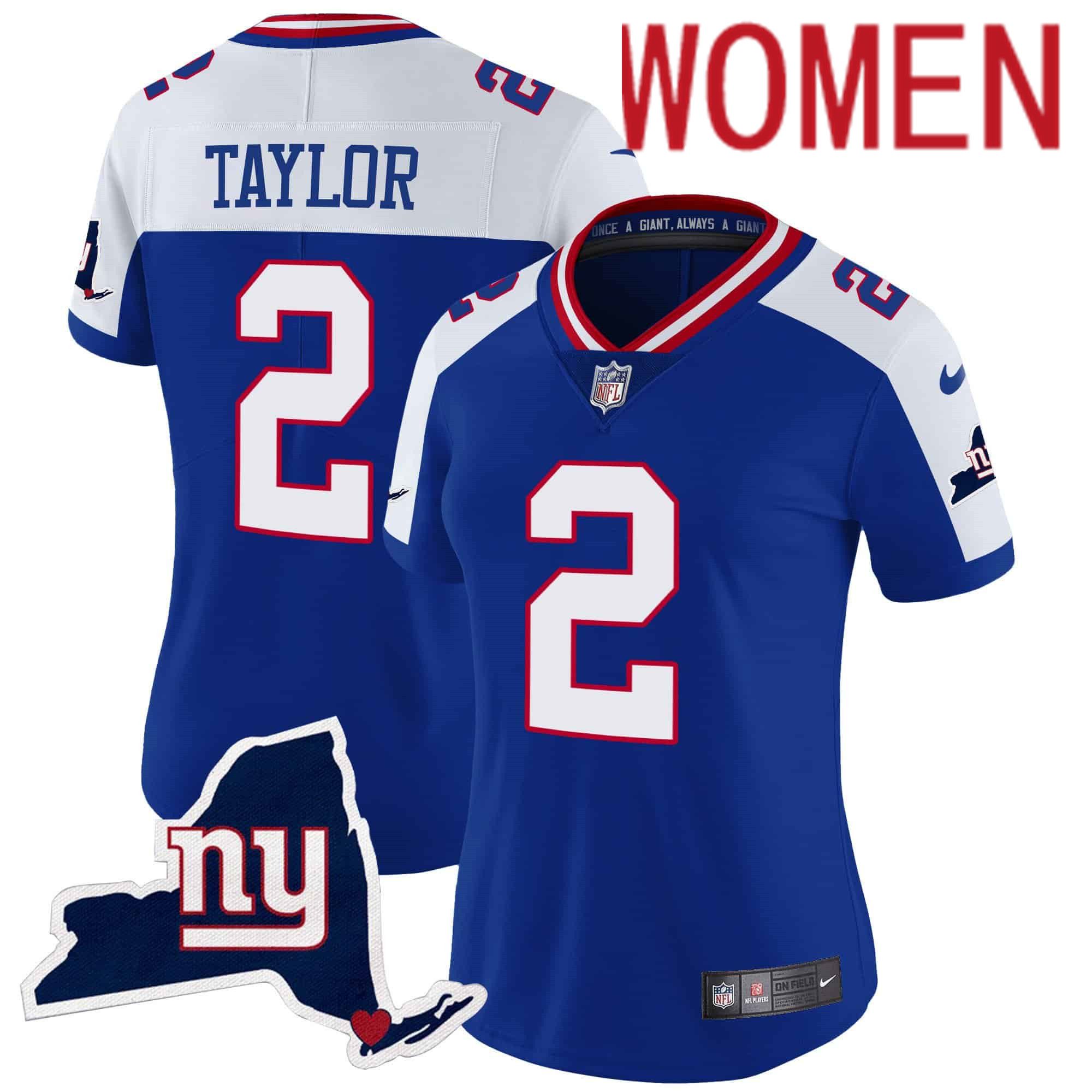 Women New York Giants #2 Taylor Blue 2024 Nike Map Patch Limited NFL Jersey->women nfl jersey->Women Jersey